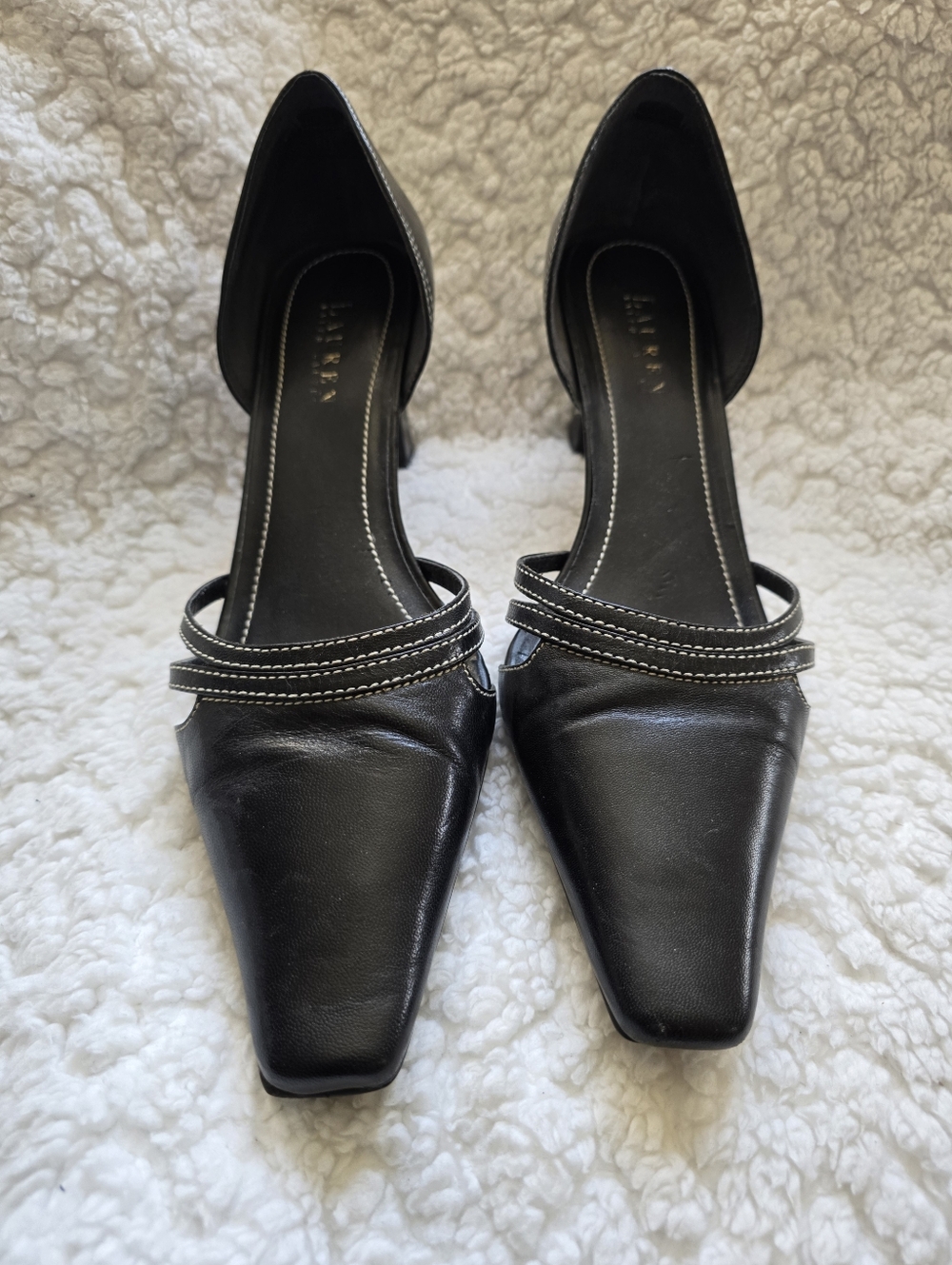 LAUREN Ralph Lauren Black Pointed-Toe D'Orsay Heels with Double Strap